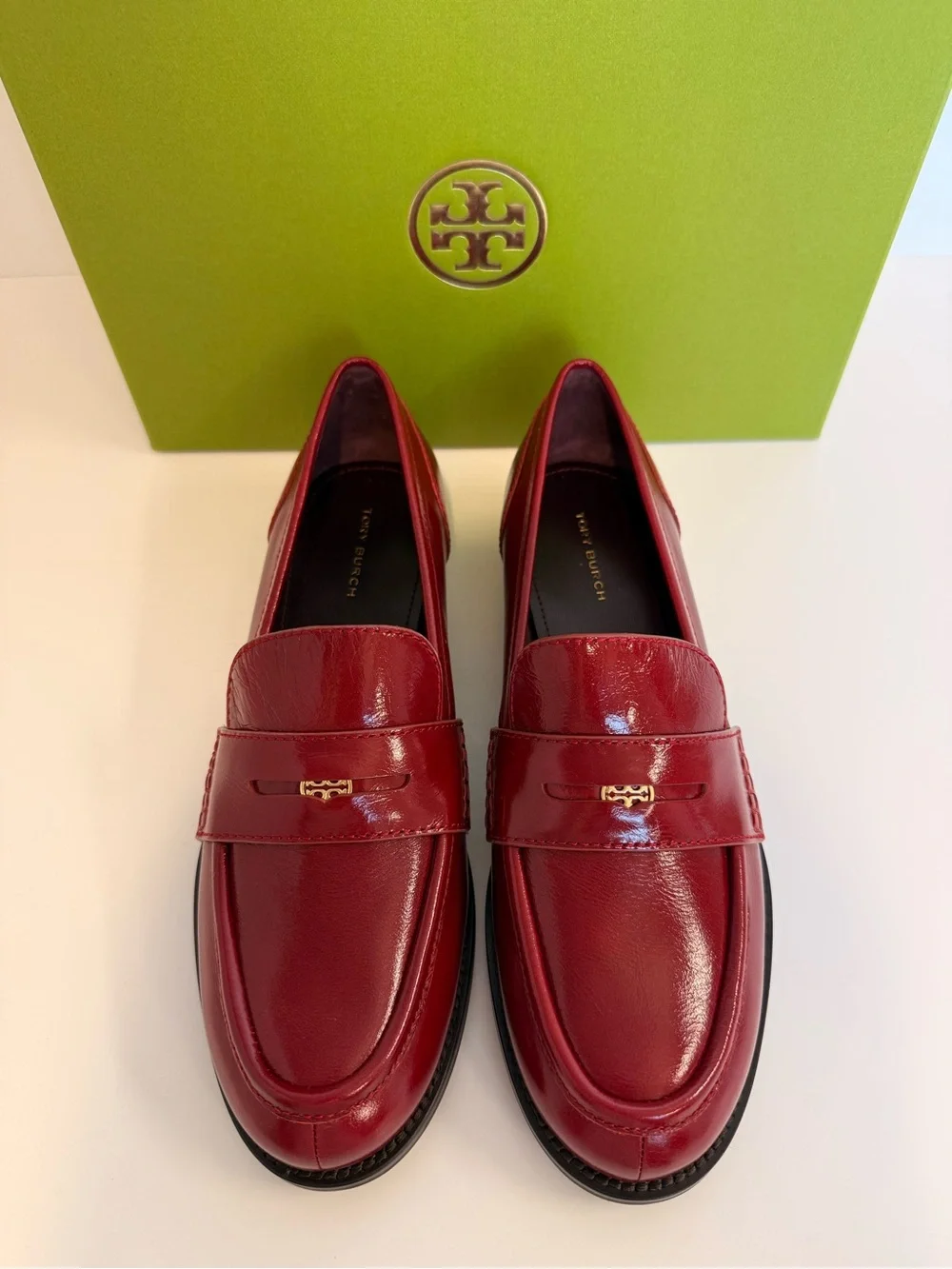Tory Burch Chelsea Penny Loafer Crimson Red Leather Slip-On Flats $325